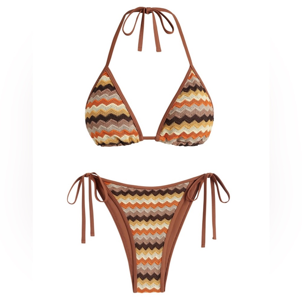Zaful Brown and Orange Retro Chevron Bikini Swimwear